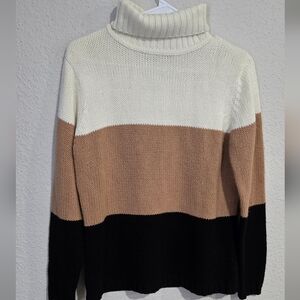 Sag Harbor Women Crewneck Sweater - White, Tan, and Black